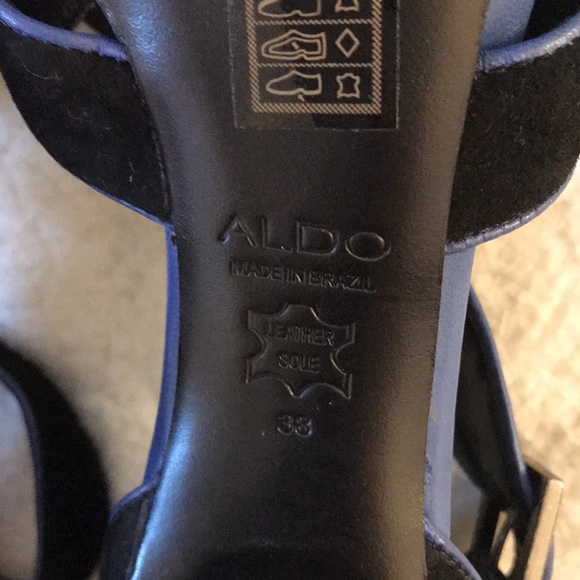 Aldo | Blue And Black Leather and Suede Like Strappy Open Toe Heels Size 38 - Picture 11 of 11